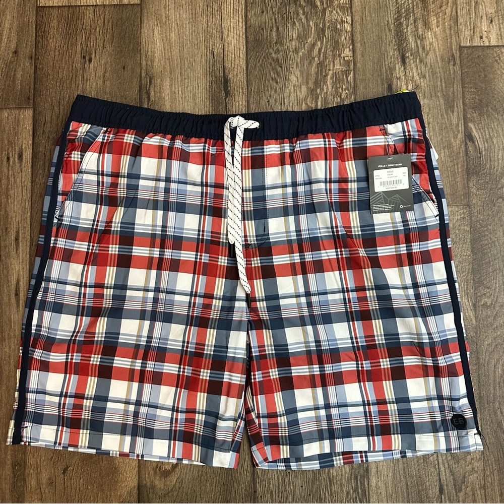 Eddie Bauer Volley Swim Trunks Shorts Men’s Size XXL Plaid Red Blue White